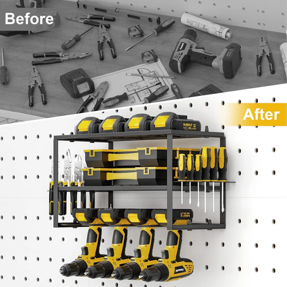CATGOOD Power Tool Organizer, 3 Layers Storage Rack with 4 Drill Holders, Heavy Duty Metal Floating Tool Shelf Garage Wall Mounted, 180Lbs Load Capacity