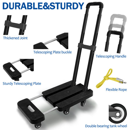 BAOKALER Folding Hand Truck, 500 lbs Capacity Heavy Duty Dolly Cart Foldable Platform, Black