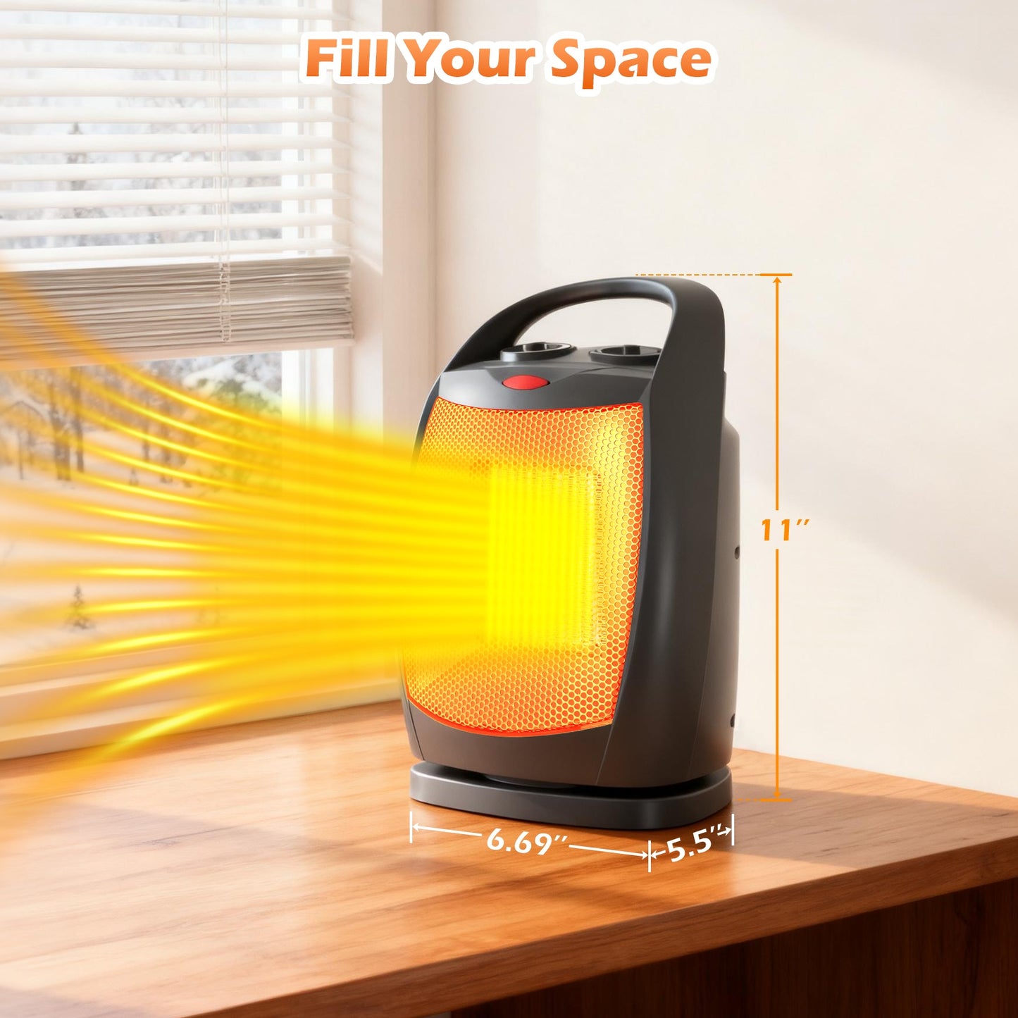 Overheat Safety Design, 1500W Electric Fireplace Heater with 3D Realistic Flame Effect, Adjustable Heating Modes