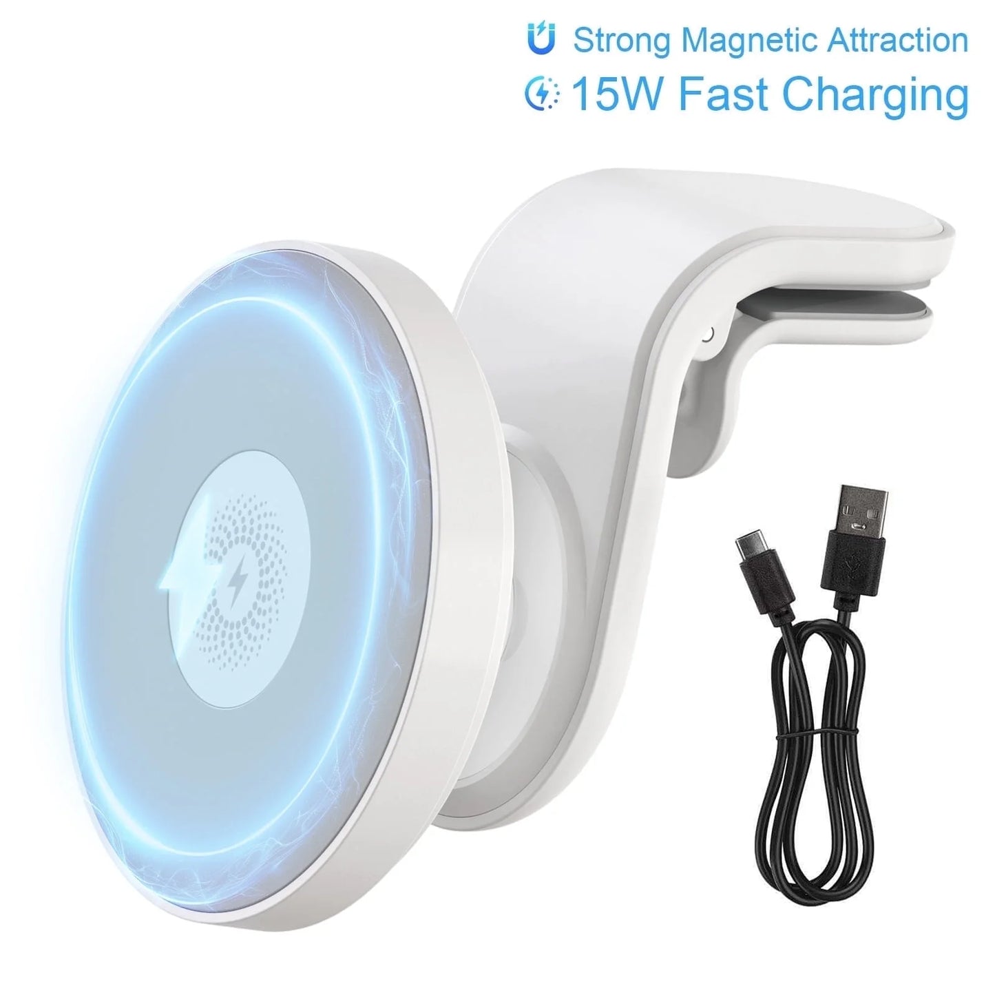 Magnetic Car Mount Charger for Mag-Safe,15W Fast Wireless Car Charger, 360¡ã Rotating Magnetic Phone Holder for Car Air Vent, Compatible with iPhone 17 16 15 14 13 12,Car Accessories,White