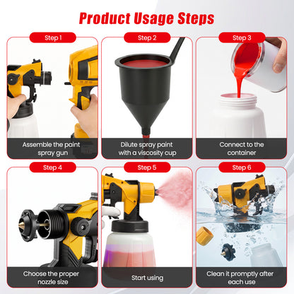 BAOKALER Cordless Paint Sprayer, Electric Spray Paint with 1400ml Container and 2×4.0Ah Batteries for Home Interior & Exterior, Furniture, Fence, Walls, Door, Garden Chairs, Yellow