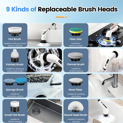 CATGOOD Power Scrubber 3 Adjustable Speeds, Electric Spin Scrubber, Cordless Cleaning Brush with 8 Replaceable Brush Heads, Adjustable & Detachable Long Handle