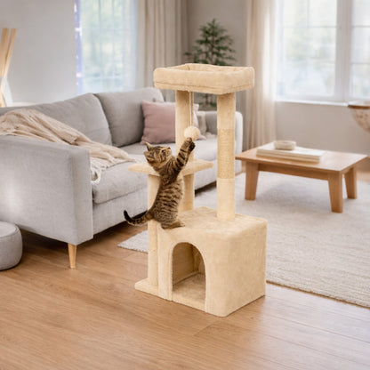 Cat Tree, Multi-Level Cat Tree Tower, Indoor Activity Center with Sisal Scratching Posts, Condos, Plush Perches, Hanging Cat Toys, Beige