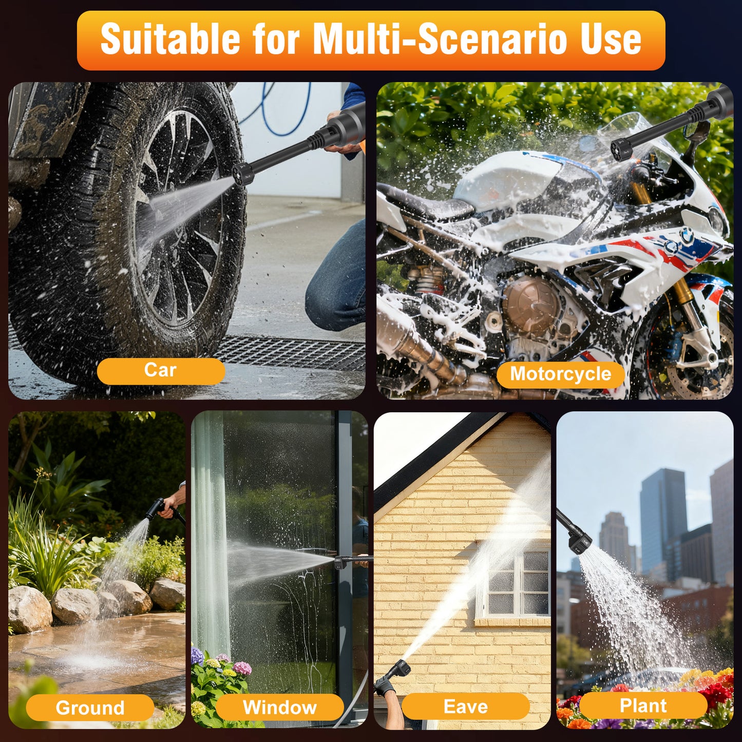 900PSI Cordless Pressure Washer, 3.0GPM Portable Power Washer with 6-in-1 Adjustable Nozzle, Power Cleaner with 16.4ft Hose for Cars/Patios, 1 Battery, Charger Included