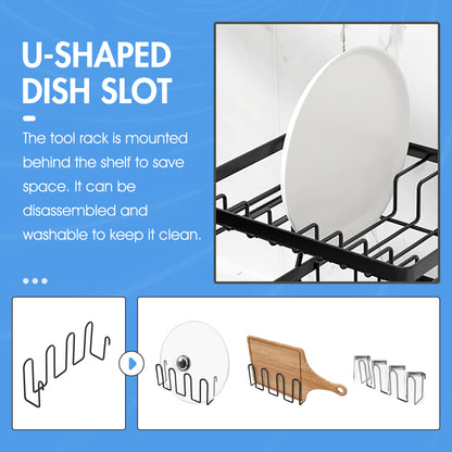 Dish Drying Rack for Kitchen Counter, Detachable Large Capacity Dish Drainer Organizer with Utensil Holder, 2-Tier Dish Drying Rack with Drain Board, Black