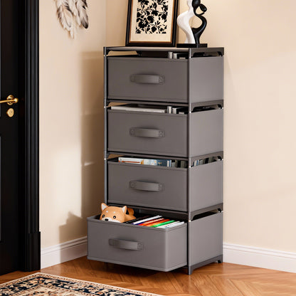 BAOKALER Multifunctional Bedroom Storage Cabinet Drawers for Clothes, Fabric Dressers for Bedroom with 4 Drawers, Small Dresser for Living Room, Hallway, Gray