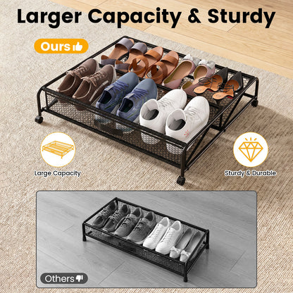 Under Bed Shoe Storage Organizer, Under Bed Storage Containers with Wheels for Under Bed Shoe Organizer Drawer, 2 Pack