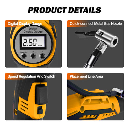 CATGOOD Cordless Tire Inflator, Handheld Air Compressor w/Digital Pressure Gauge, 150 Psi Air Pump for Car, Motorcycle, Bicycle, Balls, Yellow