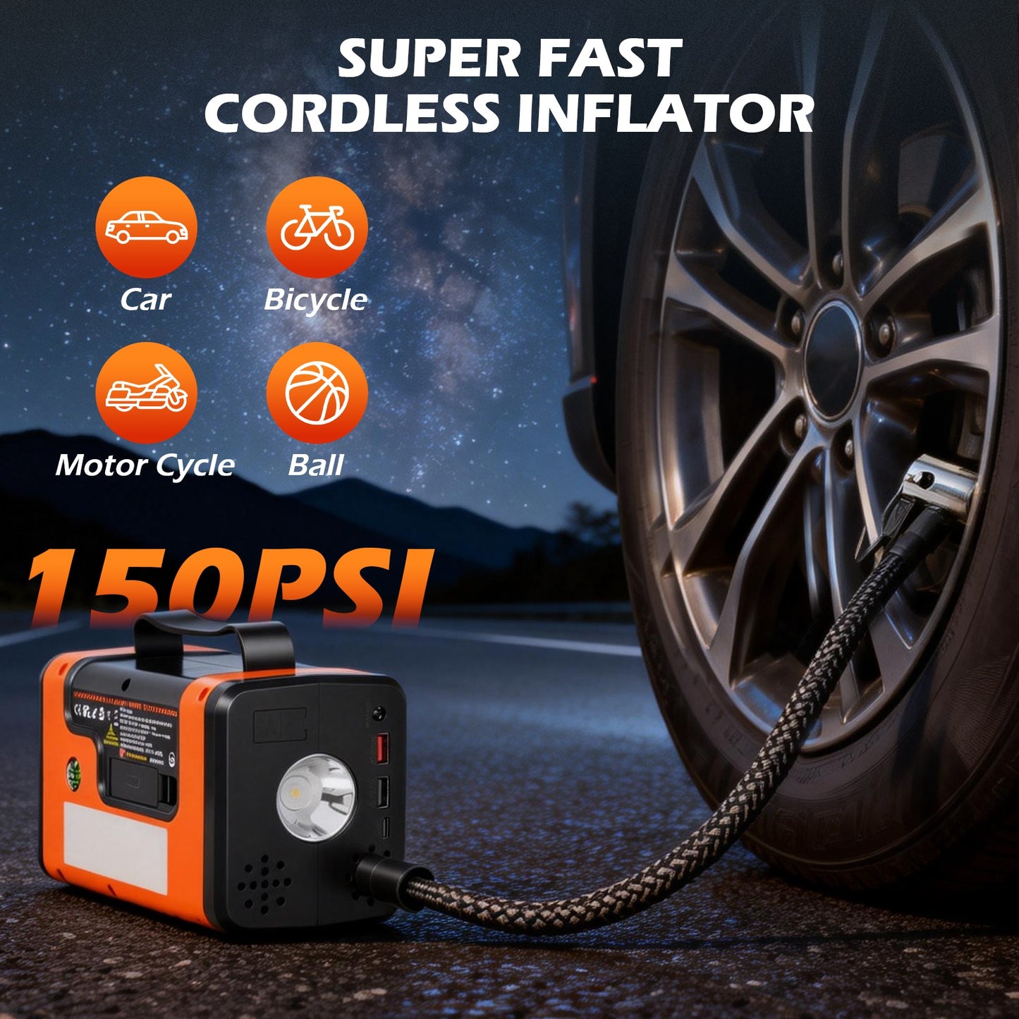 Portable Car Jump Starter with Air Compressor, 8-in-1 Car Battery Chargers with Cordless Handheld Vacuum (8.0L Gas & 6.0L Diesel) Jumper Box with 150PSI Tire Inflator, 12V Battery Booster with Air Pump, Holiday Gifts