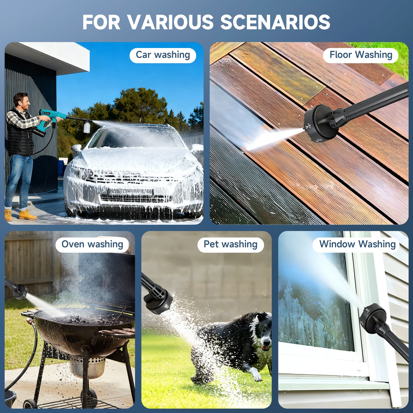 Cordless Pressure Washer, 700PSI Portable Power Washer with LED Display, 2.1GPM Power Cleaner with 6-in-1 Adjustable Nozzle, 16.4ft Hose for Cars/Patios, Blue