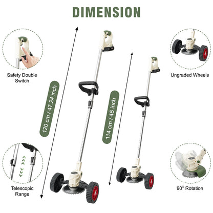 Electric Weed Eater,24V Weed Trimmer with 650W Powerful motor,Low Noise Weed Wackers & Lawn Edger,Wheels and 3 Types Blades Grass Trimmer for Lawn Garden Pruning Trimming