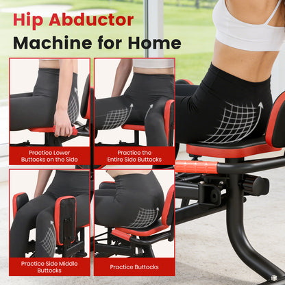 Hip Abductor Machine, 3-in-1 Thigh & Glute Trainer for Home Gym, Adjustable Resistance for Inner/Outer Thigh Toner and Butt Lifter, Compact Leg Workout Equipment