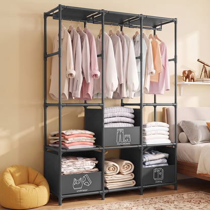 Portable Closet, Non-Woven Fabric Portable Closet Organizers and Storage, Clothes Storage with 3 Storage Drawers, Wardrobe Closet for Bedroom and Living Room, Black