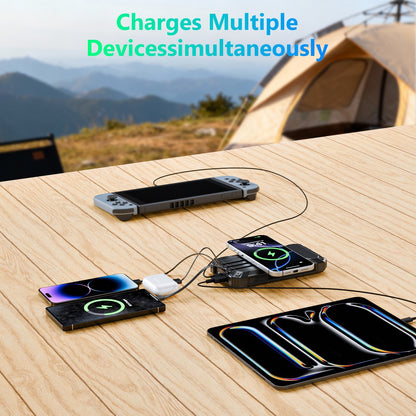 2PK Power Bank Wireless Charger 46800mAh Built in 4 Cables Six Outputs 15W Fast Charging Power Bank for All Mobile Devices Three Inputs Solar Portable Charger with Dual Flashlights, Carabiner(Black)