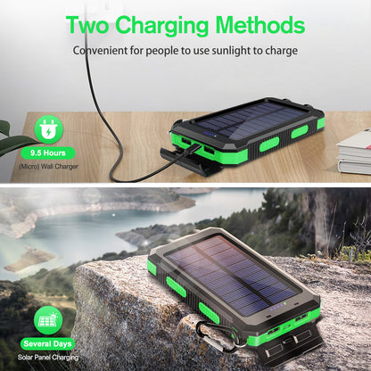 BAOKALER 30000mAh Solar Charger for Cell Phone iPhone, Portable Solar Power Bank with Dual 5V USB Ports, 2 Led Light Flashlight, Compass Battery Pack for Outdoor Camping Hiking(Green)