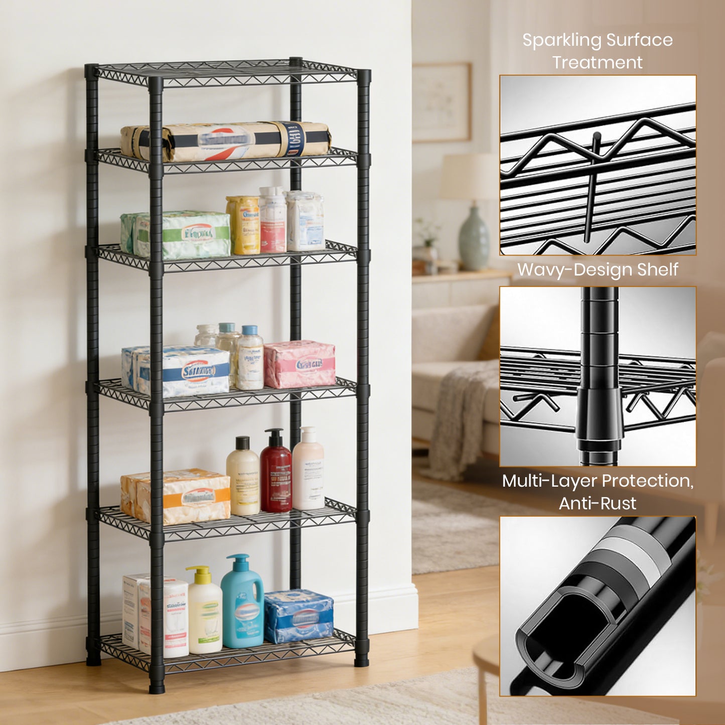 CATGOOD Heavy Duty Wire Shelving, 6-Tier Adjustable Metal Storage Rack for Garage Kitchen, 2000 lb Capacity, No-Tool Assembly, 18"W x 23"D x 71"H