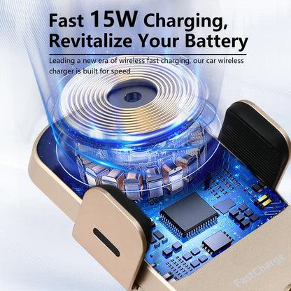 Wireless Car Charger, 15W Fast Charging Auto Clamping Phone Holders for Your Car Phone Mount for Car fit for iPhone 17 16 15 14 13 12 Pro Max 11 XR XS, Samsung Galaxy S25 Ultra S24 S23, Gold