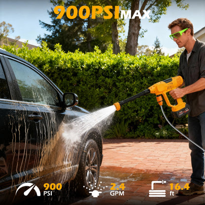 BAOKALER Cordless Pressure Washer, 900PSI 21V Portable Pressure Power Washer with Foam Cannon & 6-in-1 Nozzle,10-Speed Adjustment, for Car Washing, Patio, Garden, Driveway, Home Cleaning