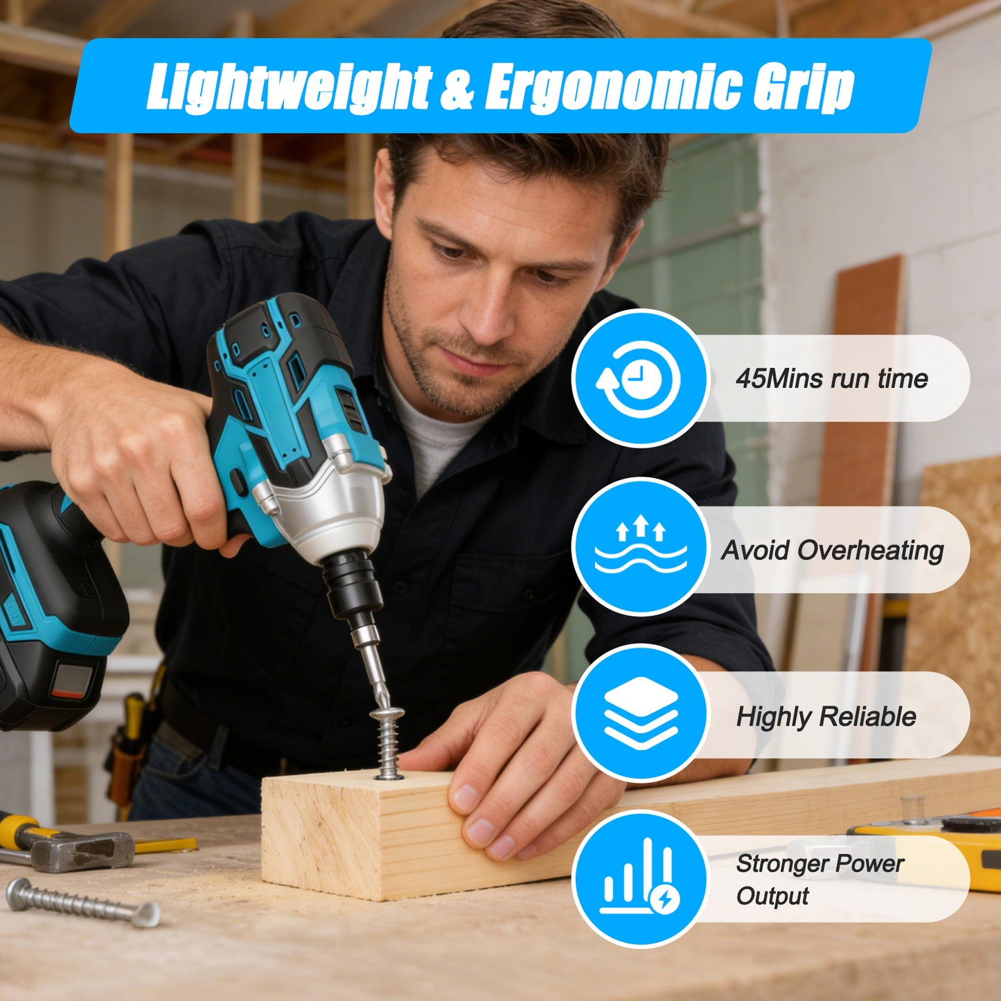 Baokaler Cordless Impact Wrench 1/2-Inch, Max Torque 740 Ft-lbs Impact Gun, High Efficiency Brushless Motor with Fast Charger and 2 Battery, 21V High Torque Power Impact Driver for Car/Mower