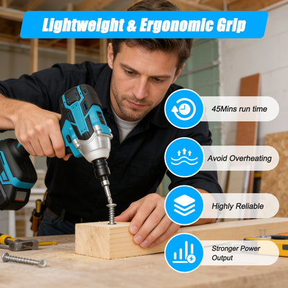 Baokaler Cordless Impact Wrench 1/2-Inch, Max Torque 740 Ft-lbs Impact Gun, High Efficiency Brushless Motor with Fast Charger and 2 Battery, 21V High Torque Power Impact Driver for Car/Mower