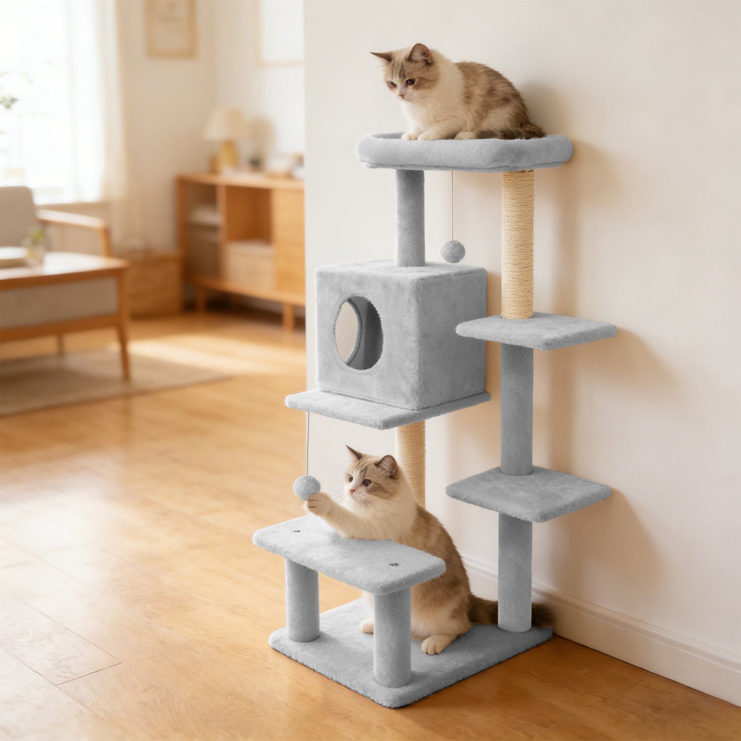 Sturdy Cat Tree: 40-Inch Indoor Cat Tower with Steps for Easy Climbing, Hiding Caves, Scratching Posts & Toys, Perfect for Big Cats