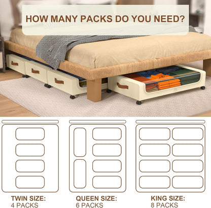 Under Bed Storage with Wheels, 2 Pack Under Bed Storage Containers, 60L Under Bed Shoe Storage with Clear Window & Label, Rolling Under Bed Metal Drawer for Clothes, Shoes,Toys, Books, Blankets