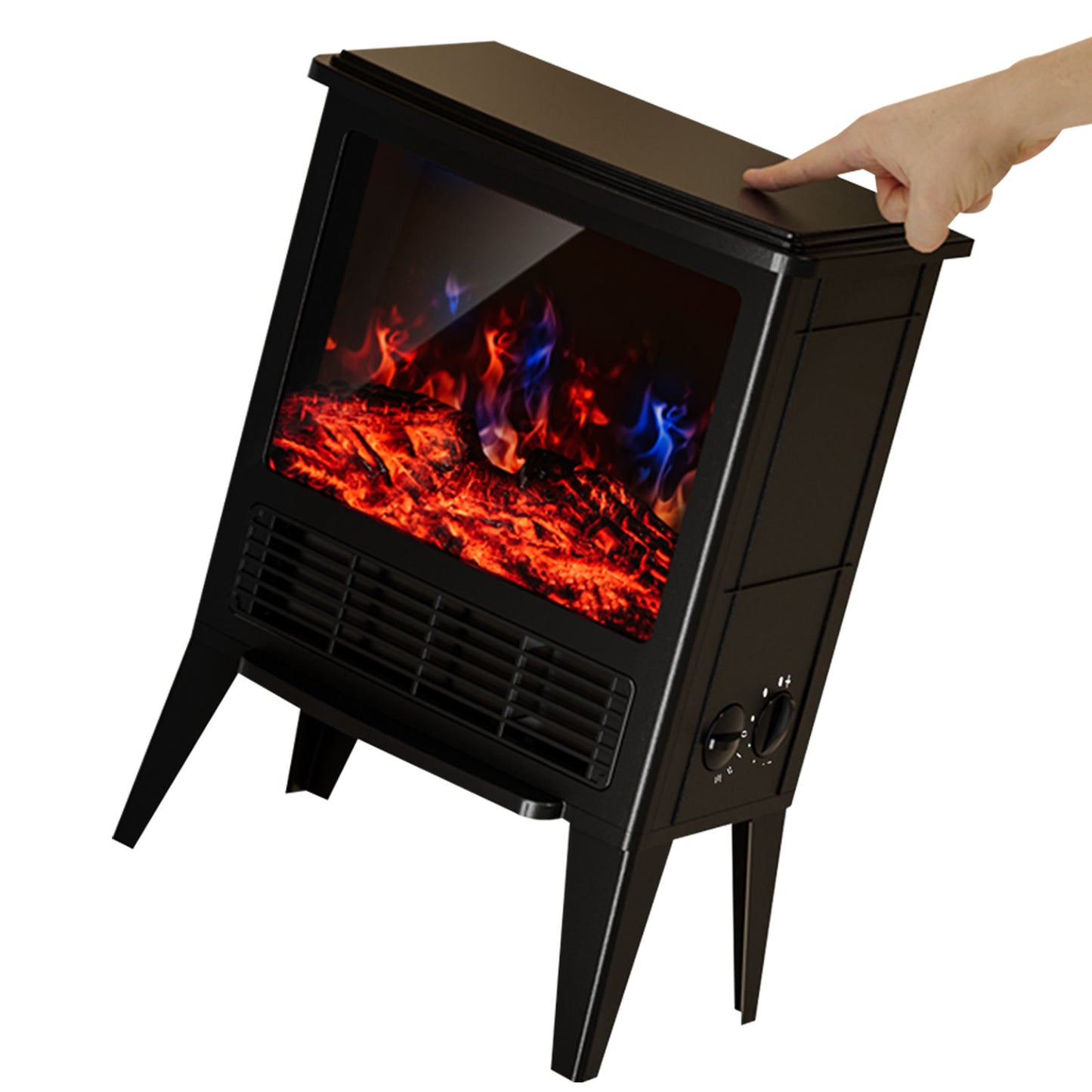 1500W Electric Fireplace, Infrared Fireplace Heater Stove with 3D Realistic Flame, Electric Heater with Overheat Safety Design and Adjustable Heating Modes for Home Bedroom Office, Black