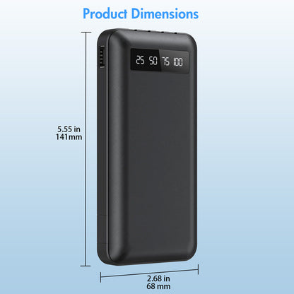 20000mAh Power Bank Portable Fast Charger with 4 Cables, Compatible with iPhone & Samsung, High-Speed Charging Battery Pack, USB-C Cables, Black