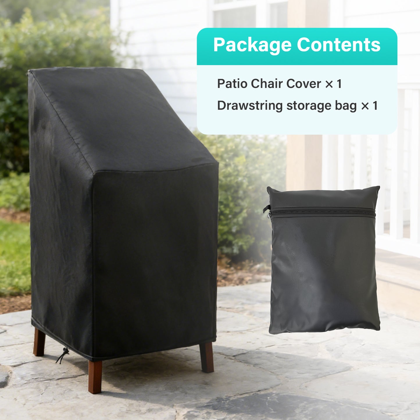 Patio Chair Covers,Outdoor Chair Cover,Waterproof Patio Furniture Covers for Outdoor Furniture, Large Covers for High-Back Chiar/Stackable Outdoor Chairs, 25" L x 25" W x 47"H,Black
