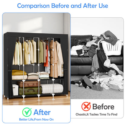 BAOKALER 67-Inch Wide Portable Closet Organizers and Storage with 4 Hanging Rods & 8 Shelves, Multi-Functional Wardrobe Clothes Storage for Bedroom, Living Room, Closet, Garage, Dorm, Black