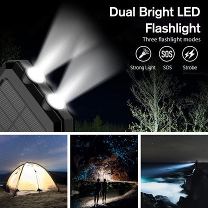 BAOKALER 30000mAh Solar Charger for Cell Phone iPhone, Portable Solar Power Bank with Dual 5V USB Ports, 2 Led Light Flashlight, Compass Battery Pack for Outdoor Camping Hiking(Black)