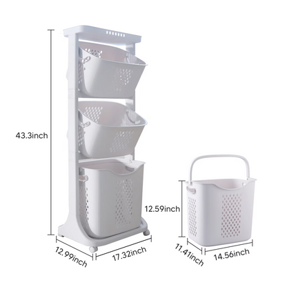 3-Tier Laundry Hamper Basket Sorter Bathroom Organizer with Wheels Movable Clothes Storage Basket Kitchen Shelf Fruit Stand 360¡ã Rolling Cart