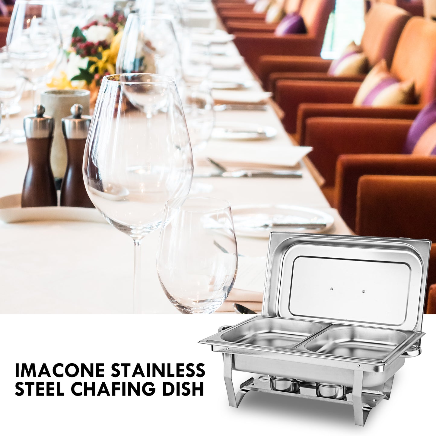 4-Pack Chafing Dish Buffet Set 9 Qt, Foldable Rectangular Chafer Set, Stainless Steel Food Warmer Set W/Full Size Water Pan, Fuel Holder for Parties Cooked Food Insulation