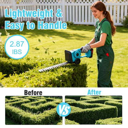 Baokaler 24V Cordless Hedge Trimmer, Hedge Trimmer with Telescopic pole, 3-in-1 Grass Shears, Shrubbery Trimmer & Electric Grass Trimmer, 2 Battery and Charger Included