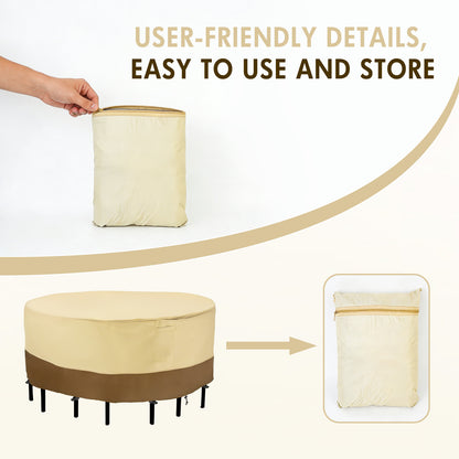 Round Patio Furniture Covers, 84" Dia Outdoor Furniture Covers, Waterproof Outdoor Table Cover, Fire Pit Cover, 420D Cover for Outdoor Furniture Set, Beige&Brown