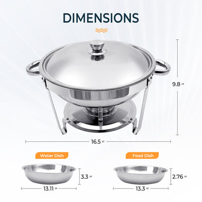 CATGOOD Chafing Dishes for Buffet, 5.3QT Buffet Server Food Warmer, Round Chafer and Buffet Warmer Sets, Chafing Dishes Stainless Steel for Home Parties,Catering Events, 2 Pack