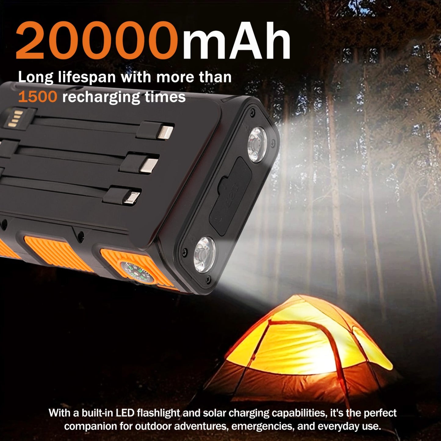 Solar Power Bank, Portable Charger with Dual Output LED Flashlight, Hand Crank Power Bank