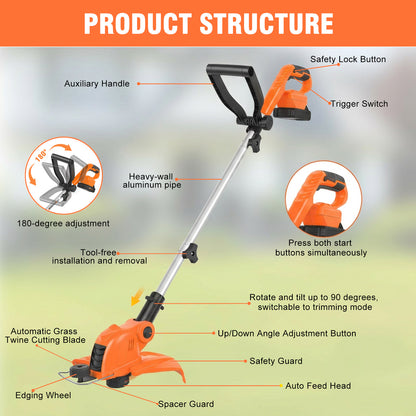 CATGOOD 12" Electric String Trimmer, Cordless Battery Powered Weed Eater, 3-in-1 Cordless Grass Trimmer Edger