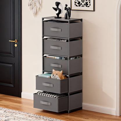 BAOKALER Multifunctional Bedroom Storage Cabinet Drawers for Clothes, Fabric Dressers for Bedroom with 5 Drawers, Small Dresser for Living Room, Hallway, Gray