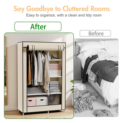BAOKALER Wardrobe Closet Storage, Hanging Closet organizer, Clothes Rack with Cover, Tool-Free Assembly Clothes Storage for Home Bedroom Living Room, Beige
