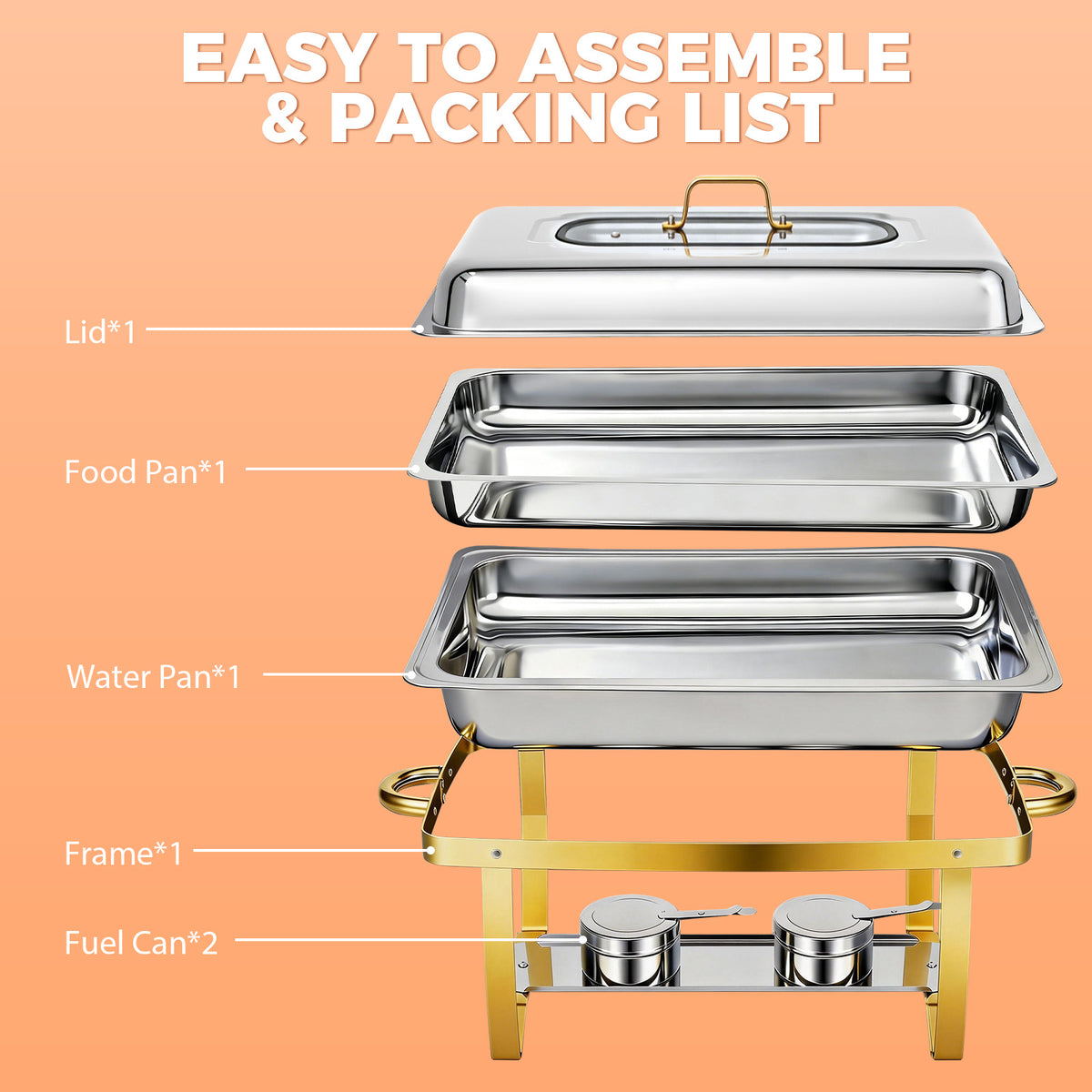 Chafing Dishes for Buffet, 9QT Roll Edge Designed Chafing Dish Buffet Set, Food Warmer W/Half Glass Lid for Parties, Birthday, Holiday Parties, Church Events (Semi-Gold)