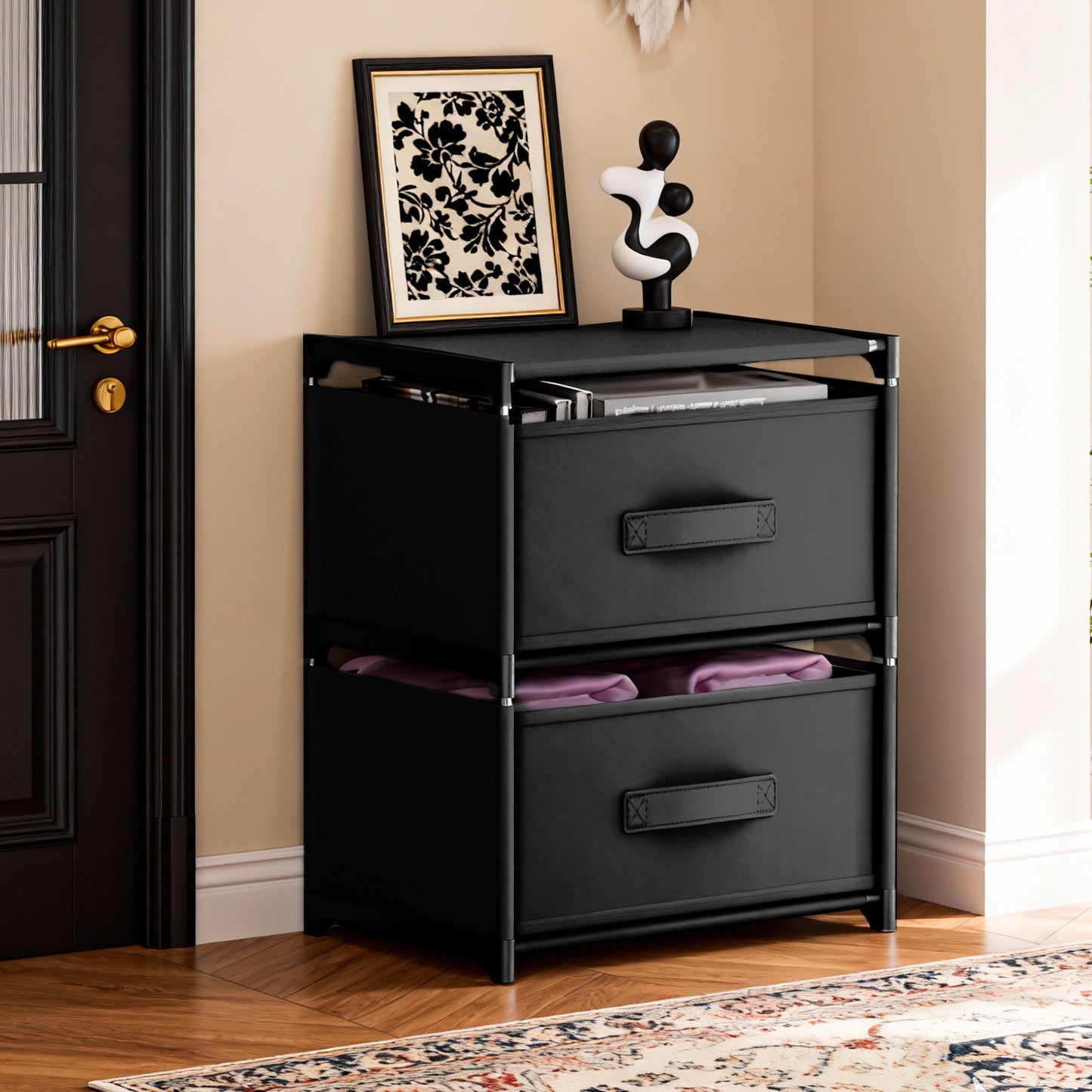 BAOKALER Fabric Dressers for Bedroom with 2 Drawers, Multifunctional Bedroom Storage Cabinet Drawers for Clothes, Small Dresser for Living Room, Hallway, Black