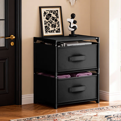 BAOKALER Fabric Dressers for Bedroom with 2 Drawers, Multifunctional Bedroom Storage Cabinet Drawers for Clothes, Small Dresser for Living Room, Hallway, Black