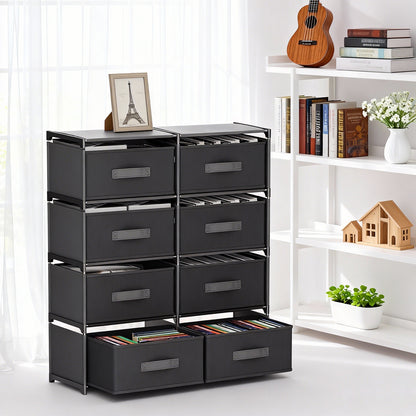 BAOKALER Double Row Non-Woven Fabric Dresser with 4 Drawers, Clothes Drawer Dresser for Bedroom, Hallway, Entryway, Closets, Sturdy Steel Frame, Wood Top, Black