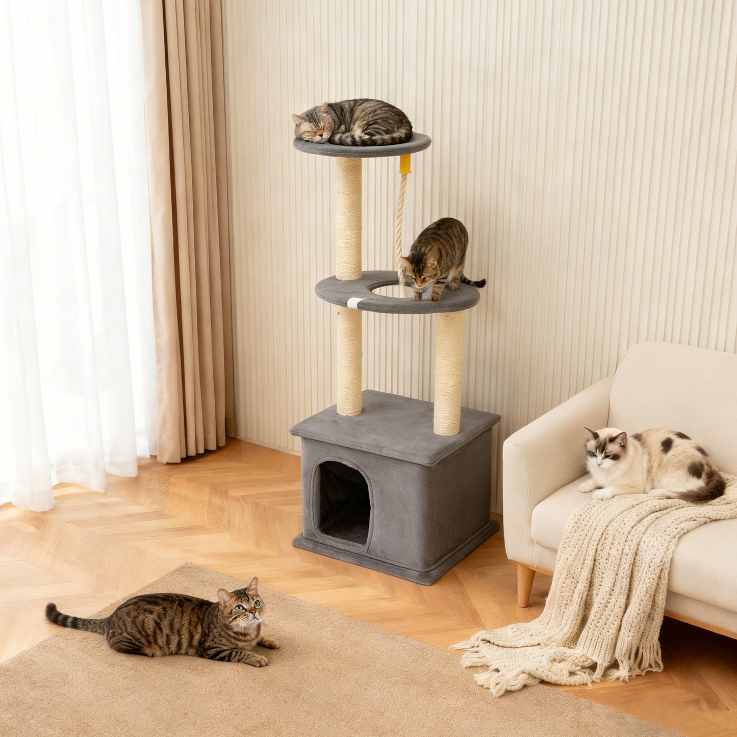 Cat Tree with Condo and Sisal Post, Multi-Level Cat Tower with Top Perchs, Cratching Post for Indoor Cats, Gray