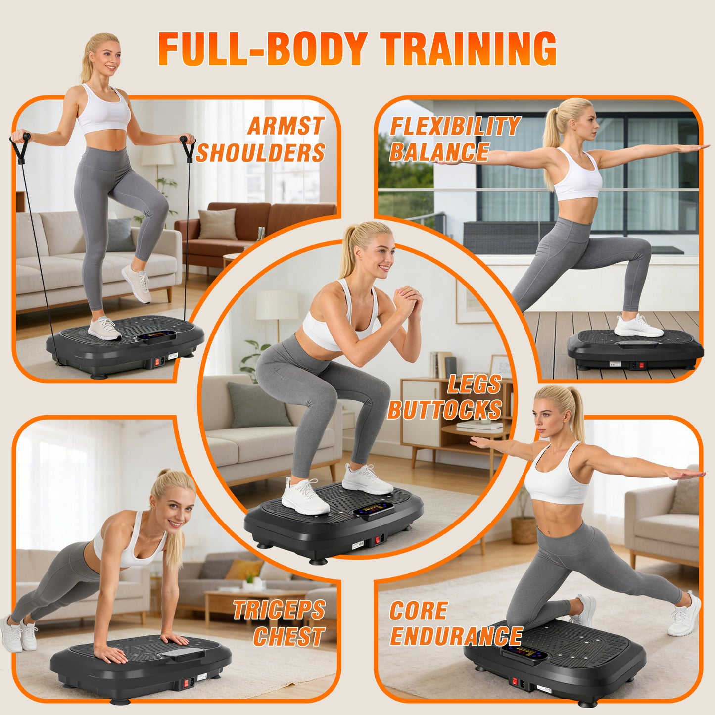 Vibration Plate Exercise Machine, Full Body Vibration Platform with 2 Loops & 5 Resistance Bands for Wellness and Fitness, Black