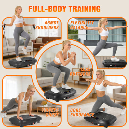 Vibration Plate Exercise Machine, Full Body Vibration Platform with 2 Loops & 5 Resistance Bands for Wellness and Fitness, Black