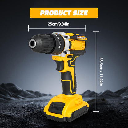 21V Cordless Drill Set, Electric Power Drill 50Nm with 3/8 Inch Keyless Chuck, 25+1 Clutch Compact Driver Drill with Work Light, Dual-Speed Power & 2 Battery and Fast Charger