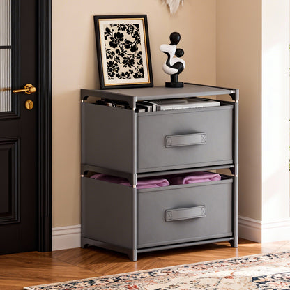 BAOKALER Multifunctional Bedroom Storage Cabinet Drawers for Clothes, Fabric Dressers for Bedroom with 2 Drawers, Small Dresser for Living Room, Hallway, Gray