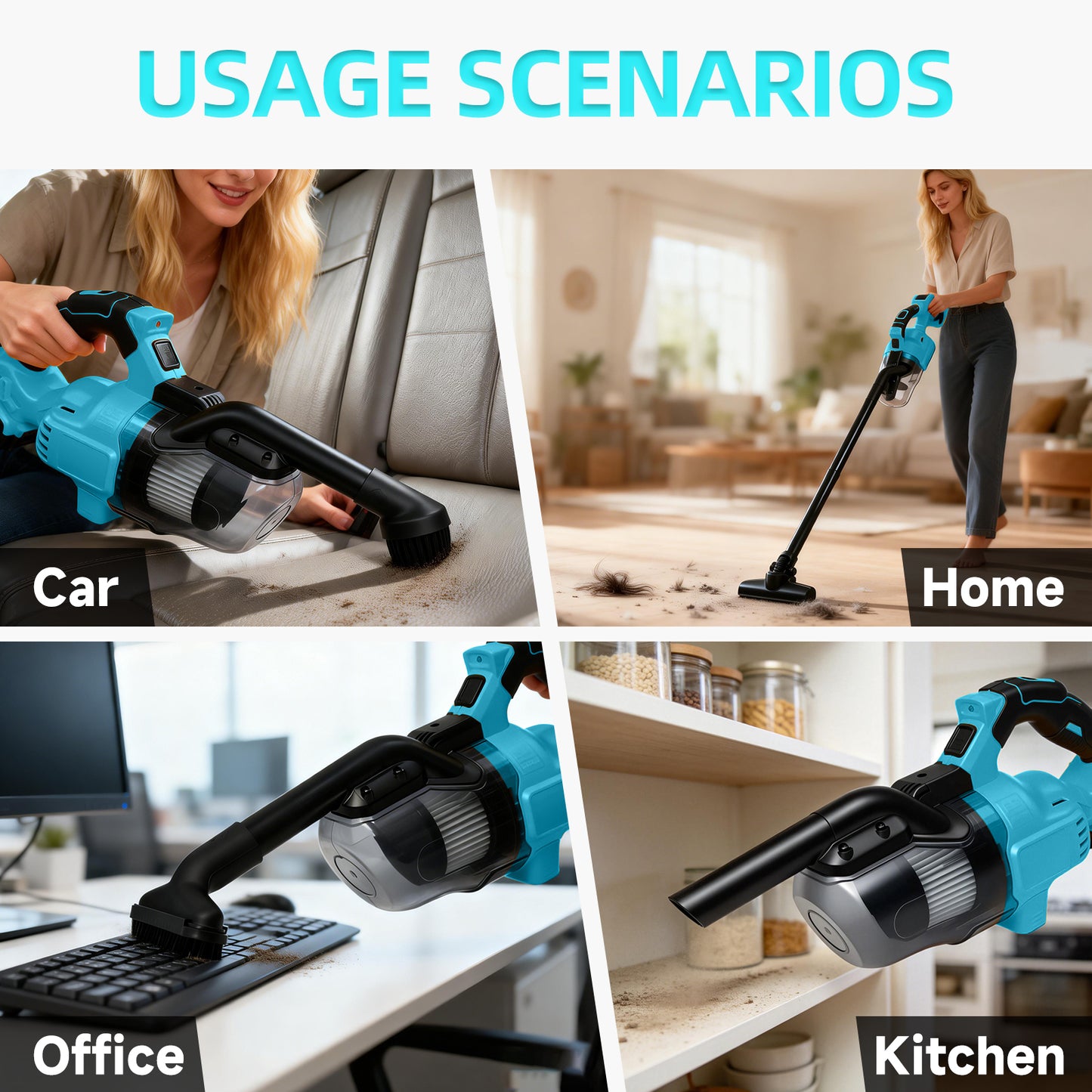 Cordless Handheld Vacuum for Makita Battery, 5-in-1 Car Vacuum Cleaner with 2×4.0Ah Batteries and Charger for Floor Carpet, Blue